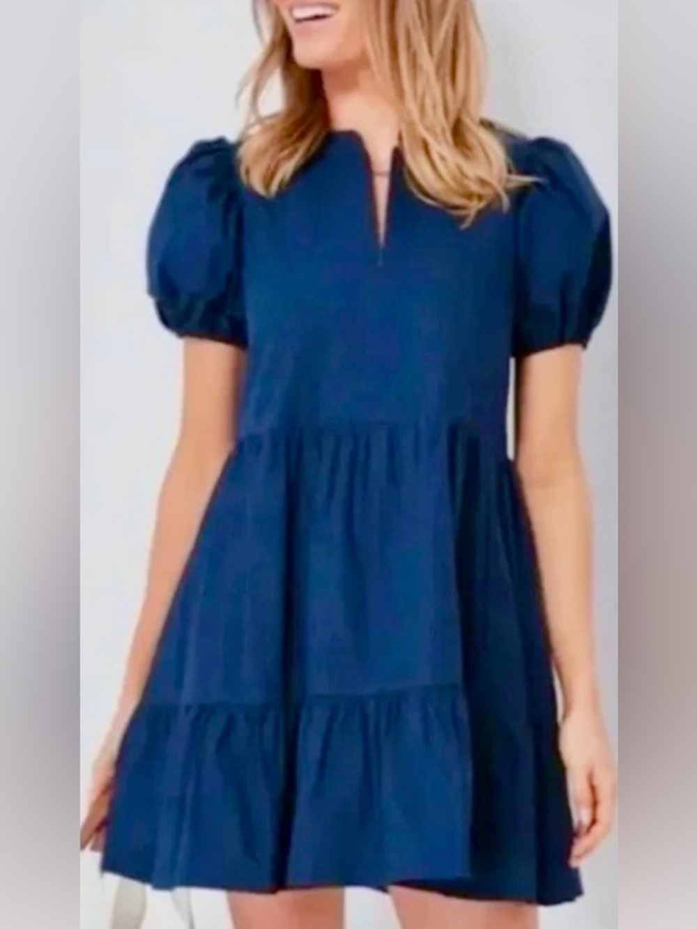 Hyacinth House Navy Puff-Sleeve Mini Dress